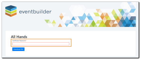Screenshot: Certificate Password prompt.