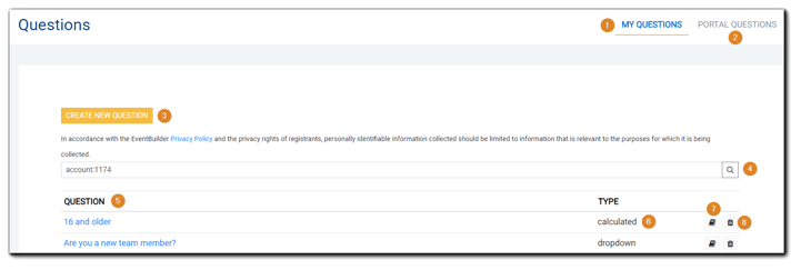 Screenshot: Main Questions page guide.