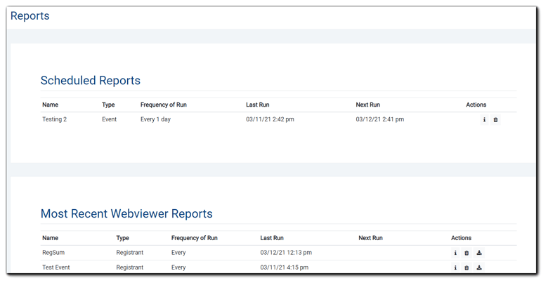Screenshot: Main Reports page.