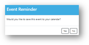 Event Reminder pop-up for attendees to add to their calendar