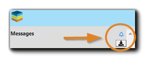 Screenshot: Top of the Messages Panel, bell icon and message download icons highlighted.