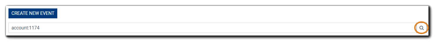 Screenshot: Event search field with search icon highlighted in orange.