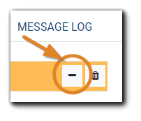 Screenshot: Message log controls with "close" icon highlighted.