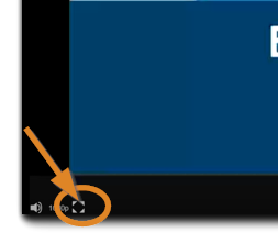Screenshot: Lower left corner of viewing console with "full screen" icon highlighted.