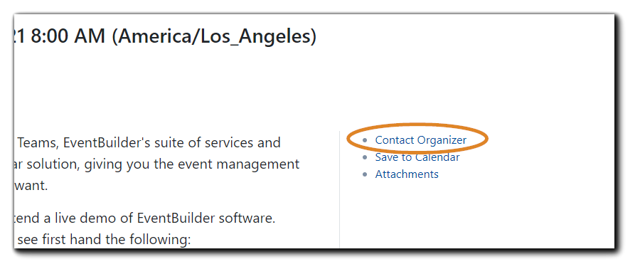 Screenshot: Registration page with 'Contact Organizer' link highlighted.
